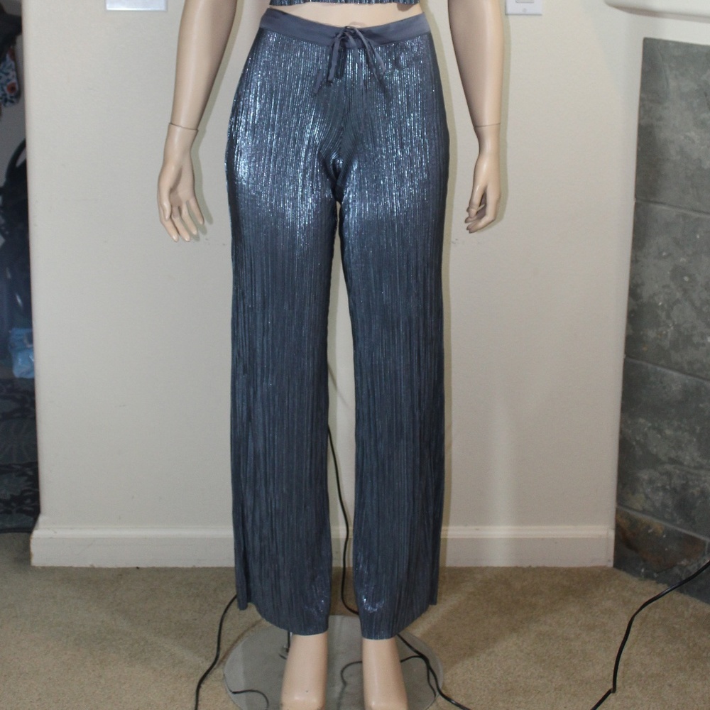 VS METALLIC PEWTER PLEATED LOUNGE PANTS SIZE SMALL